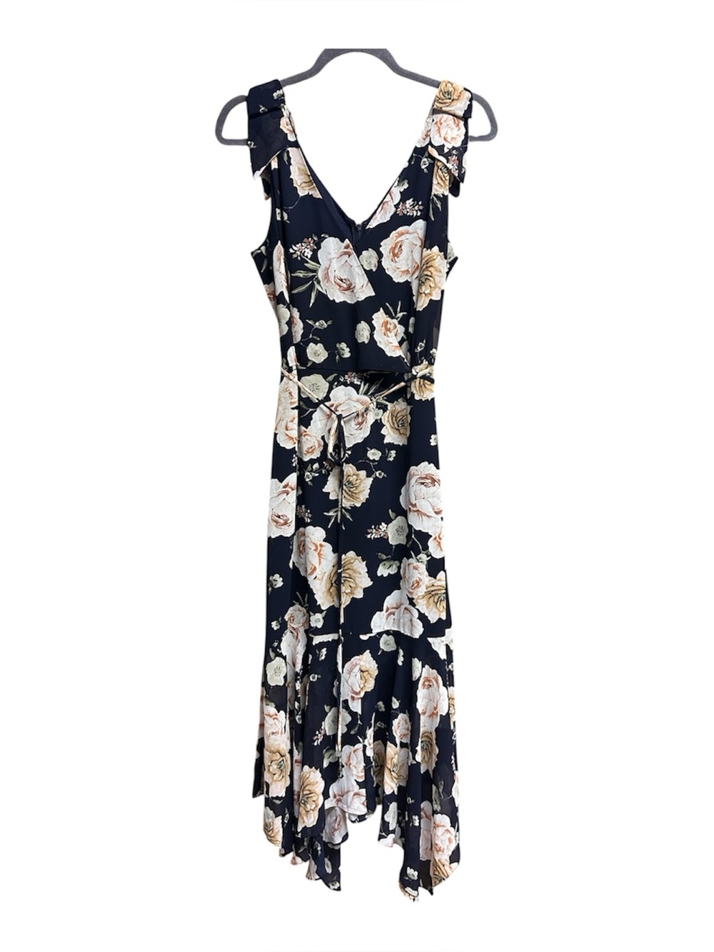 White House Black Market Navy Floral Wrap Midi Dress